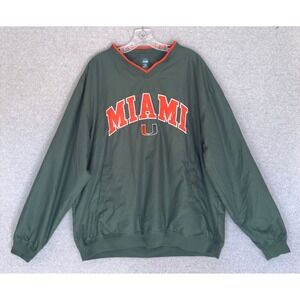 NCAA Miami Hurricanes Windbreaker Mens Large Green V-Neck Pullover Embroidered